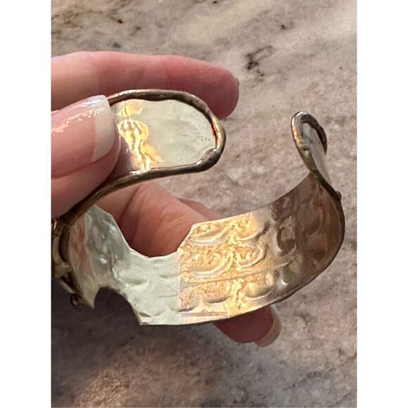 Artisan mixed metal cuff bracelet with crystal - Picture 7 of 9